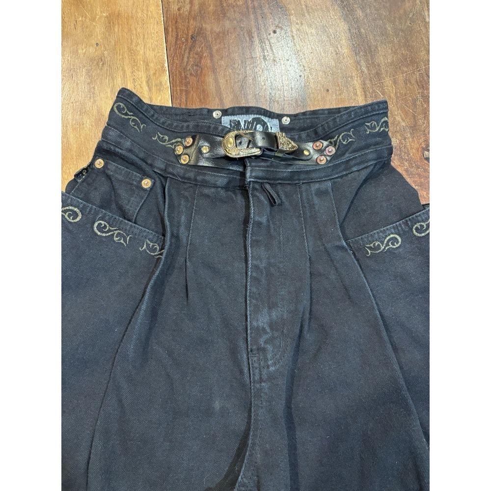 No! Black Jeans Size 7/8 Waist 24 Inch Barrel‎ Leg Embellished Jeans Retro Denim